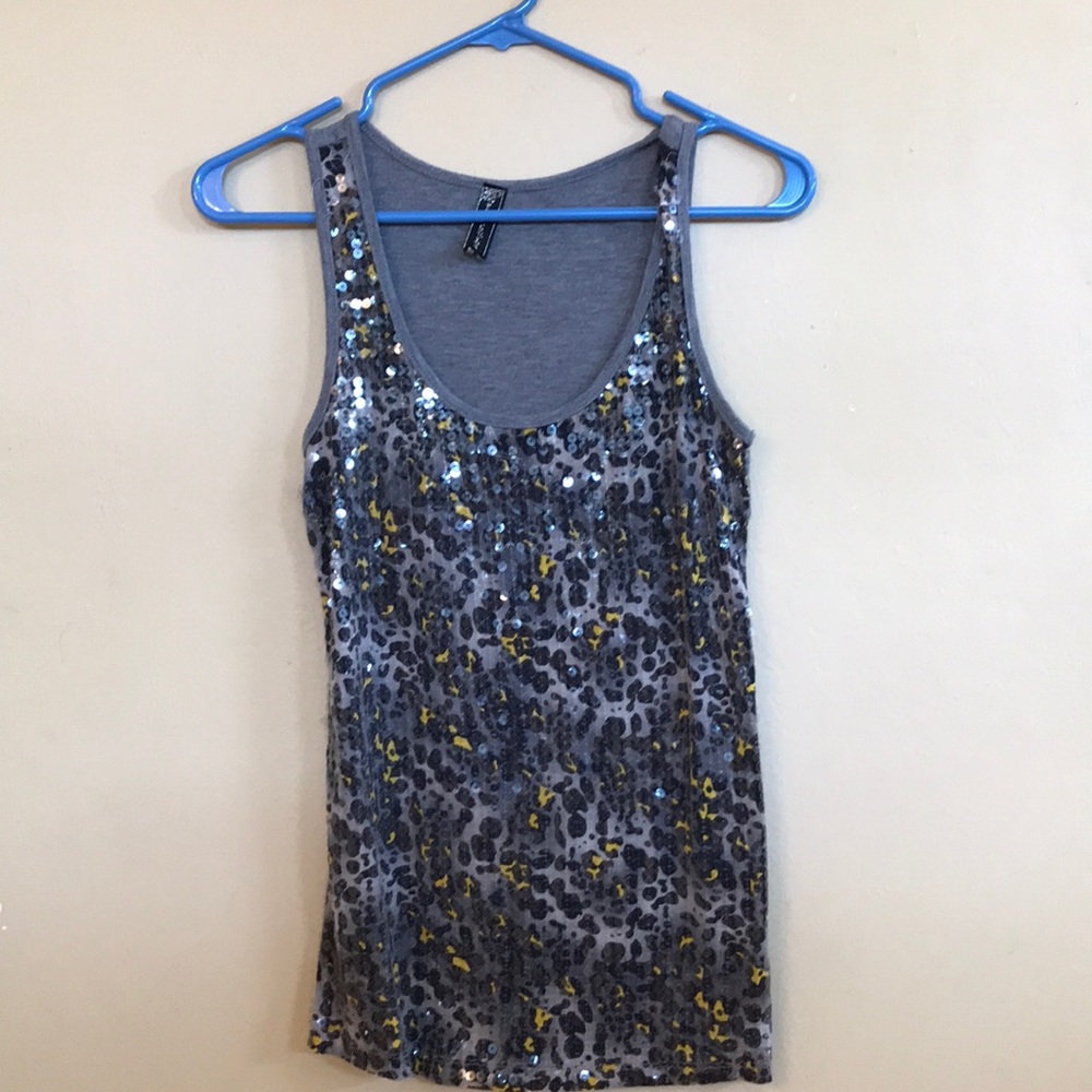 Sequined animal print tank top. Size M